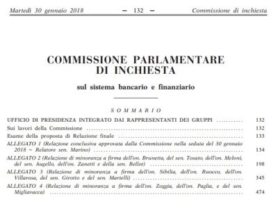 La Commissione parlamentare d&#039;inchiesta sul sistema bancario e finanziario ha pubblicato il testo definitivo con le conclusioni dell&#039;indagine