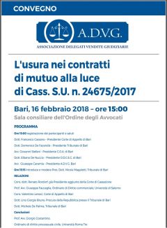 L&#039;usura nei contratti di mutuo alla luce di Cass. S.U. n. 24675/2017- Bari, 16 febbraio 2018