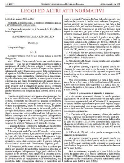 LEGGE 23 giugno 2017 , n. 103: Modifiche al codice penale, al codice di procedura penale e all’ordinamento penitenziario